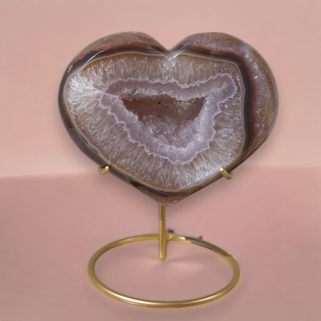 'Chocolate' Druzy Agate Heart with Stand - Enchantia Muse