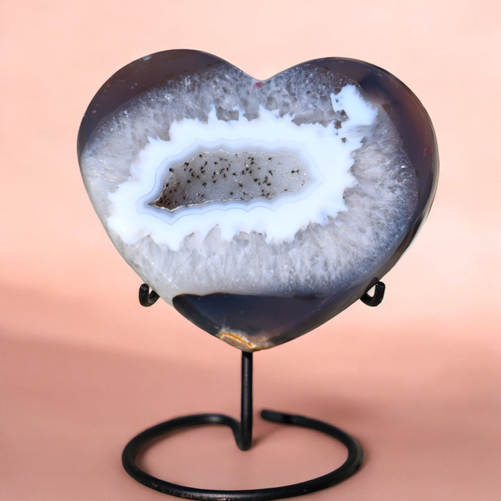 'Chocolate' Druzy Agate Heart with Stand - Enchantia Muse