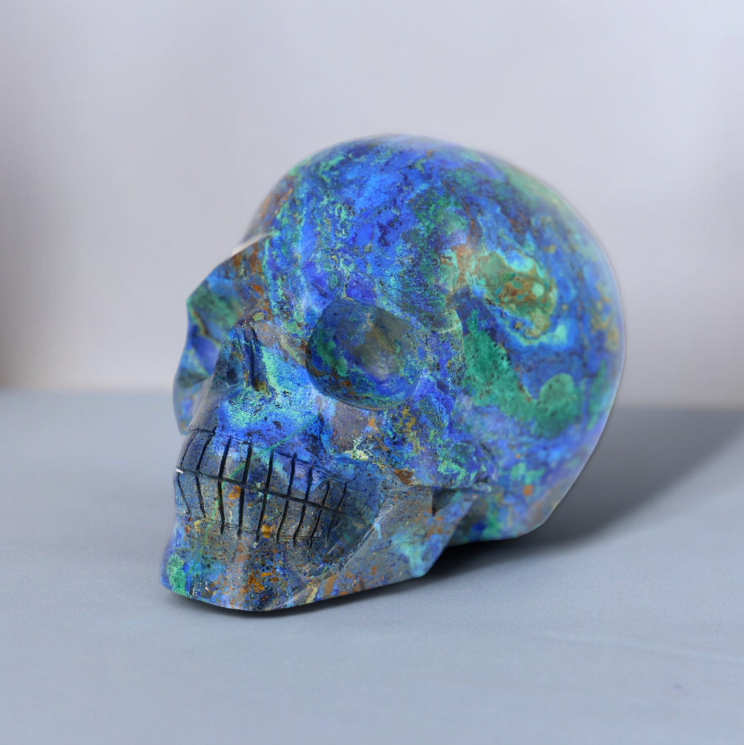 'ATLANTIS' Azurite Lapis Chrysocolla Skull  - Handcarved - Enchantia Muse