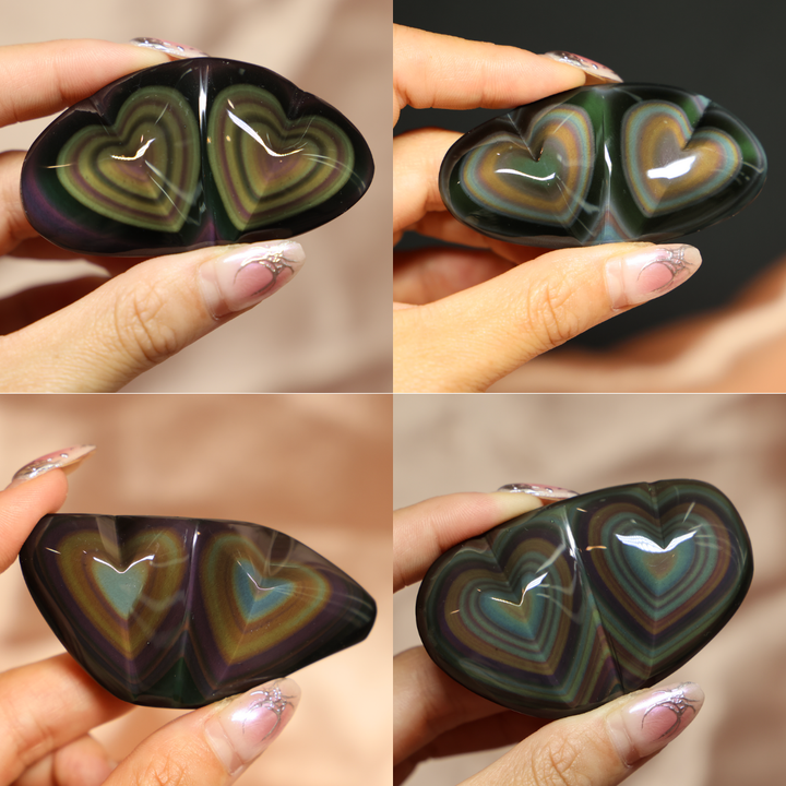 Rainbow Obsidian Heart - Double Hearts #2