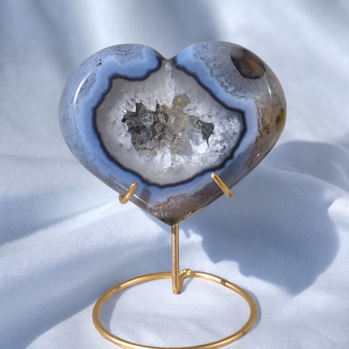 'Misty' Druzy Blue Agate Heart with Stand - Enchantia Muse