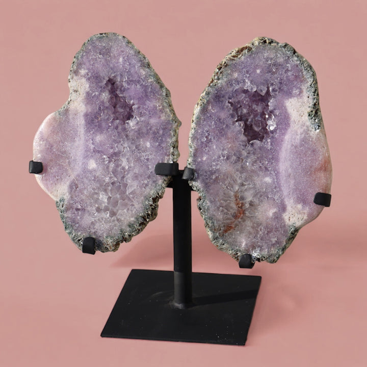 Druzy Amethyst Crystal Pair of Wings on Stand