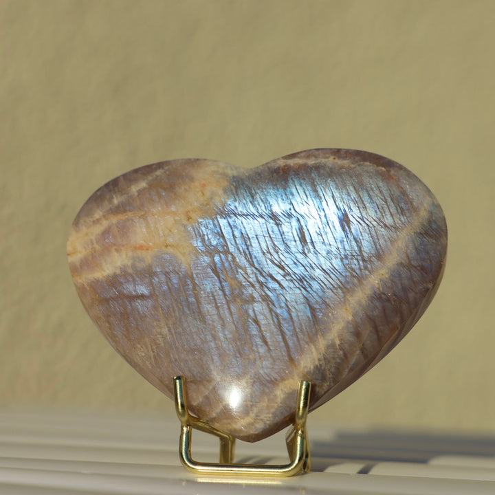 Sunstone Moonstone Heart with stand