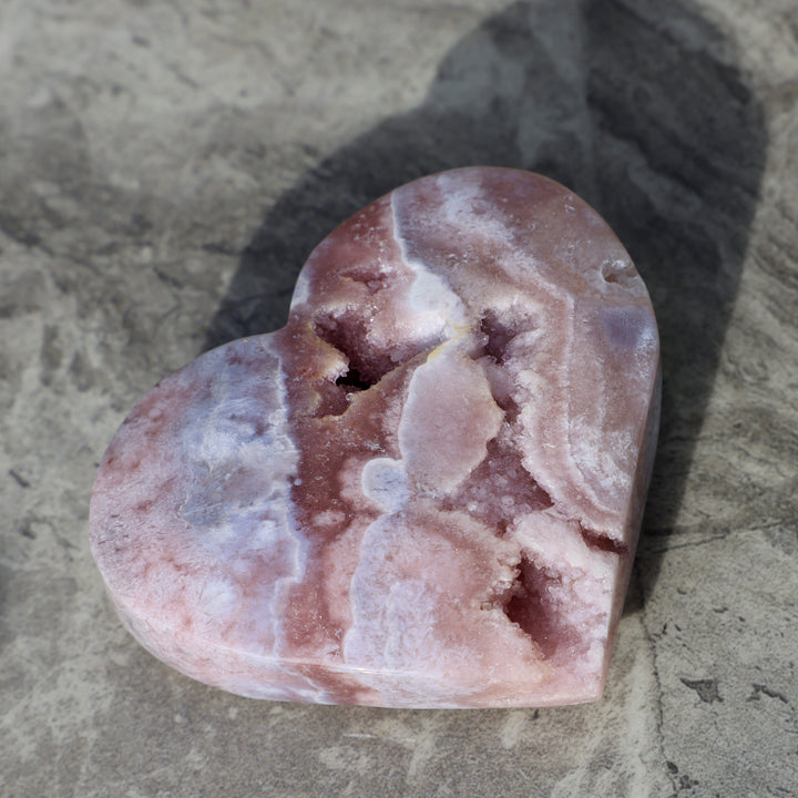 'PASTEL' Pink Amethyst x Flower Agate Heart with Stand -  L - Enchantia Muse