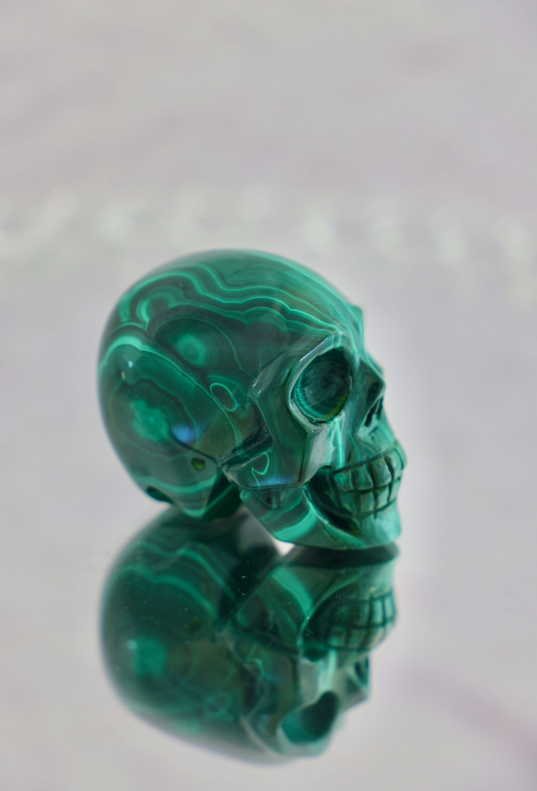 'CLORIS' Hand-carved Malachite Skull - Enchantia Muse