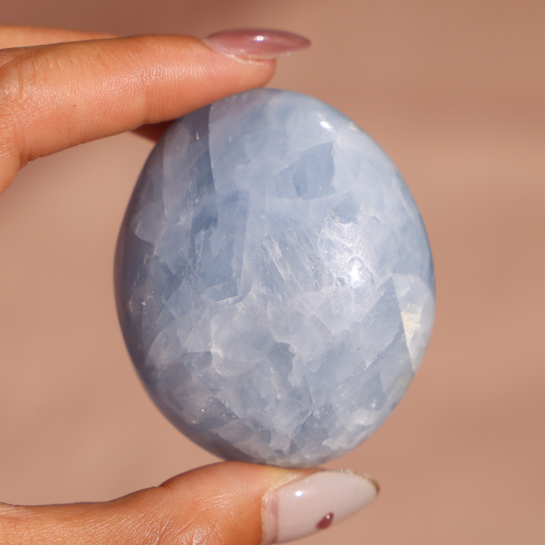 Handhold Celestite Palm Stone - Crystal for Calm - Healing Crystal Palm Stone - Blue Crystal Enchantia Muse