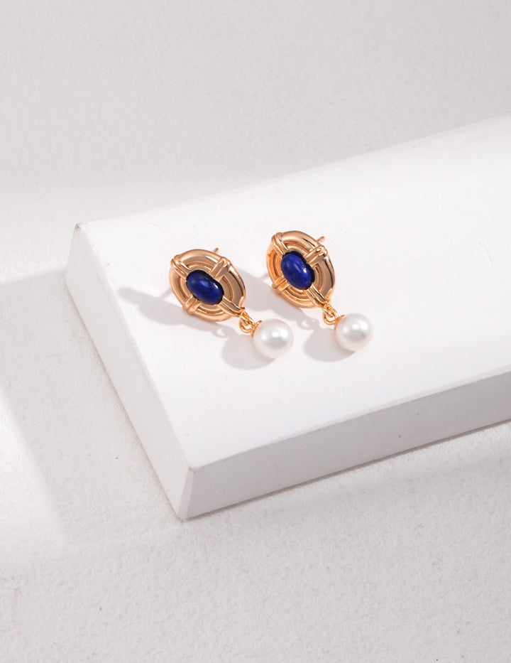 'AZURE' Lapis Lazuli Pearl Earrings - Enchantia Muse