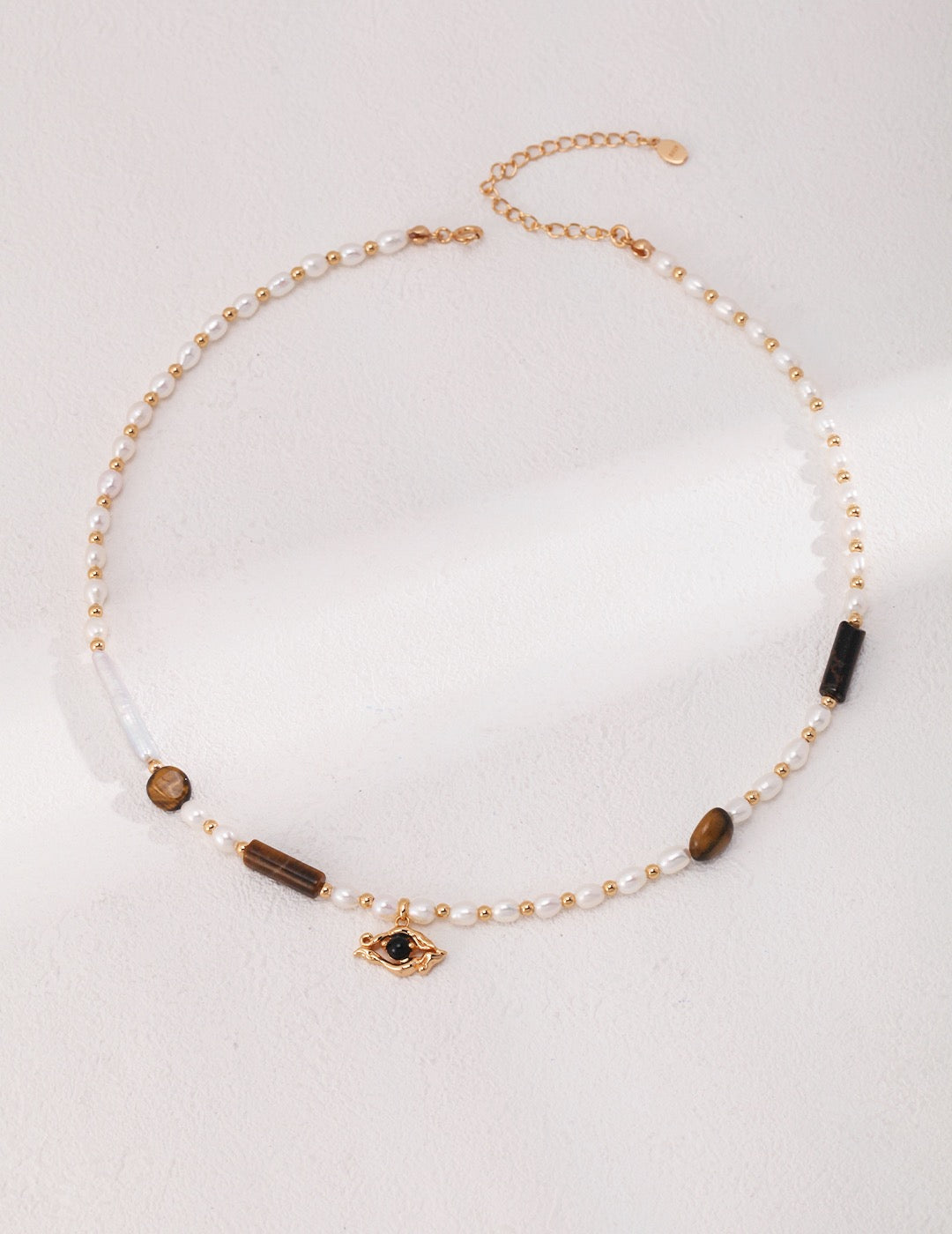 'STRENGTH' Tiger's Eye & Onyx Pearl Necklace - Enchantia Muse