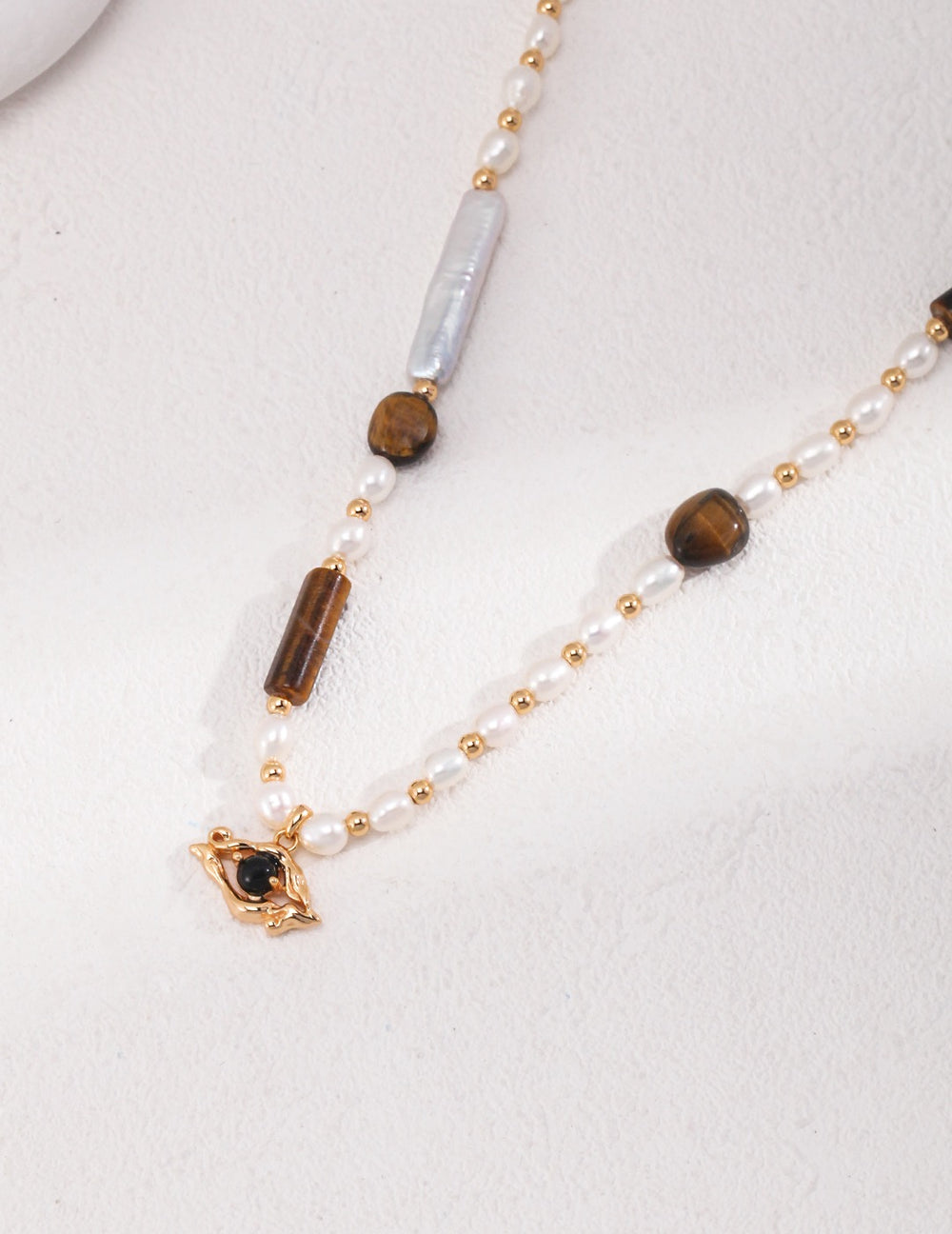 'STRENGTH' Tiger's Eye & Onyx Pearl Necklace - Enchantia Muse