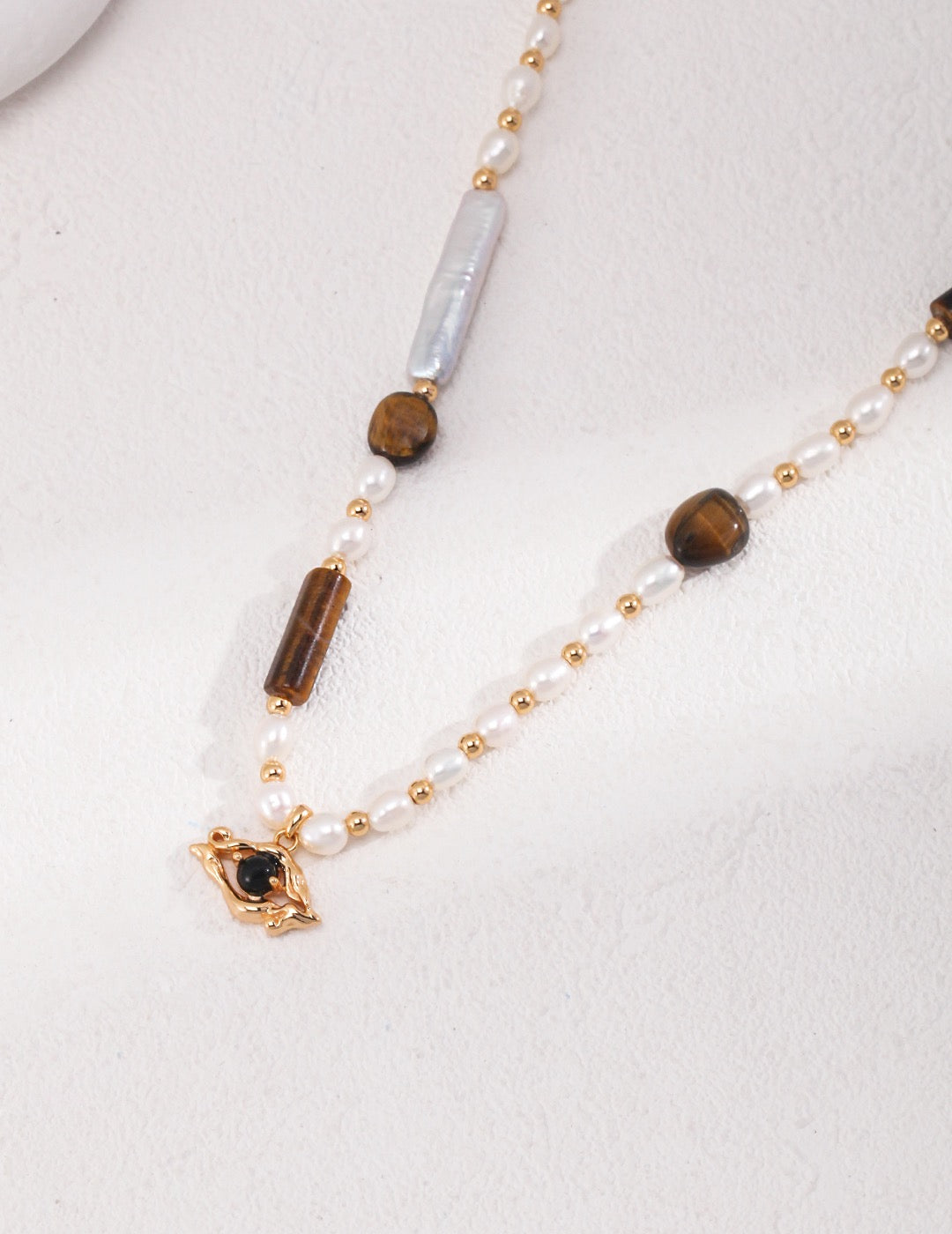 'STRENGTH' Tiger's Eye & Onyx Pearl Necklace - Enchantia Muse