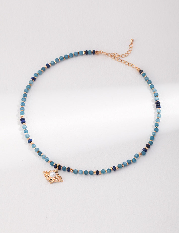 'SERENE' Lapis Lazuli & Amazonite Pearl Necklace - Enchantia Muse