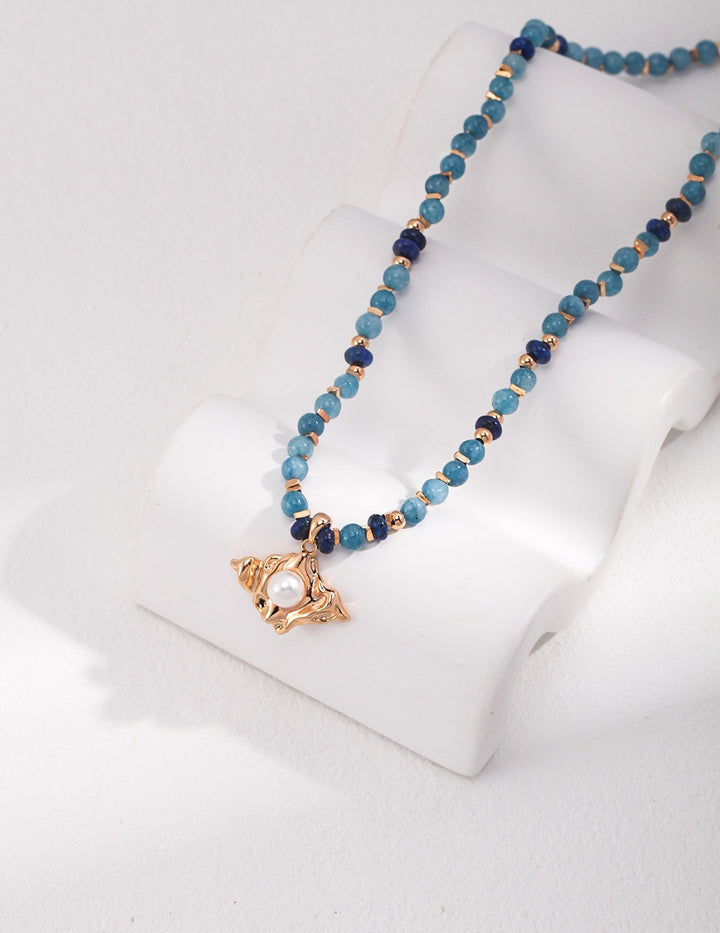 'SERENE' Lapis Lazuli & Amazonite Pearl Necklace - Enchantia Muse