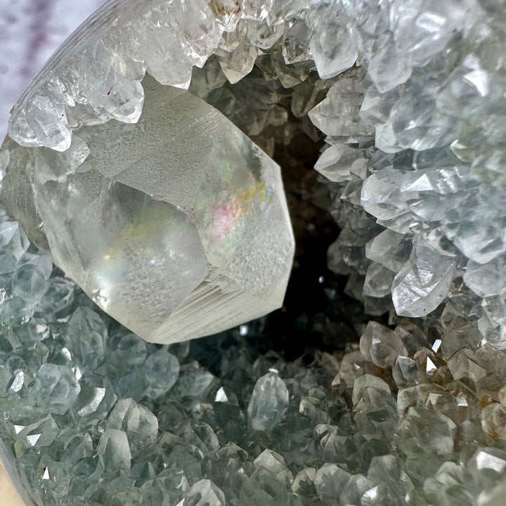 'SOLARA' Druzy Rainbow Amethyst Agate Sphere with Calcite