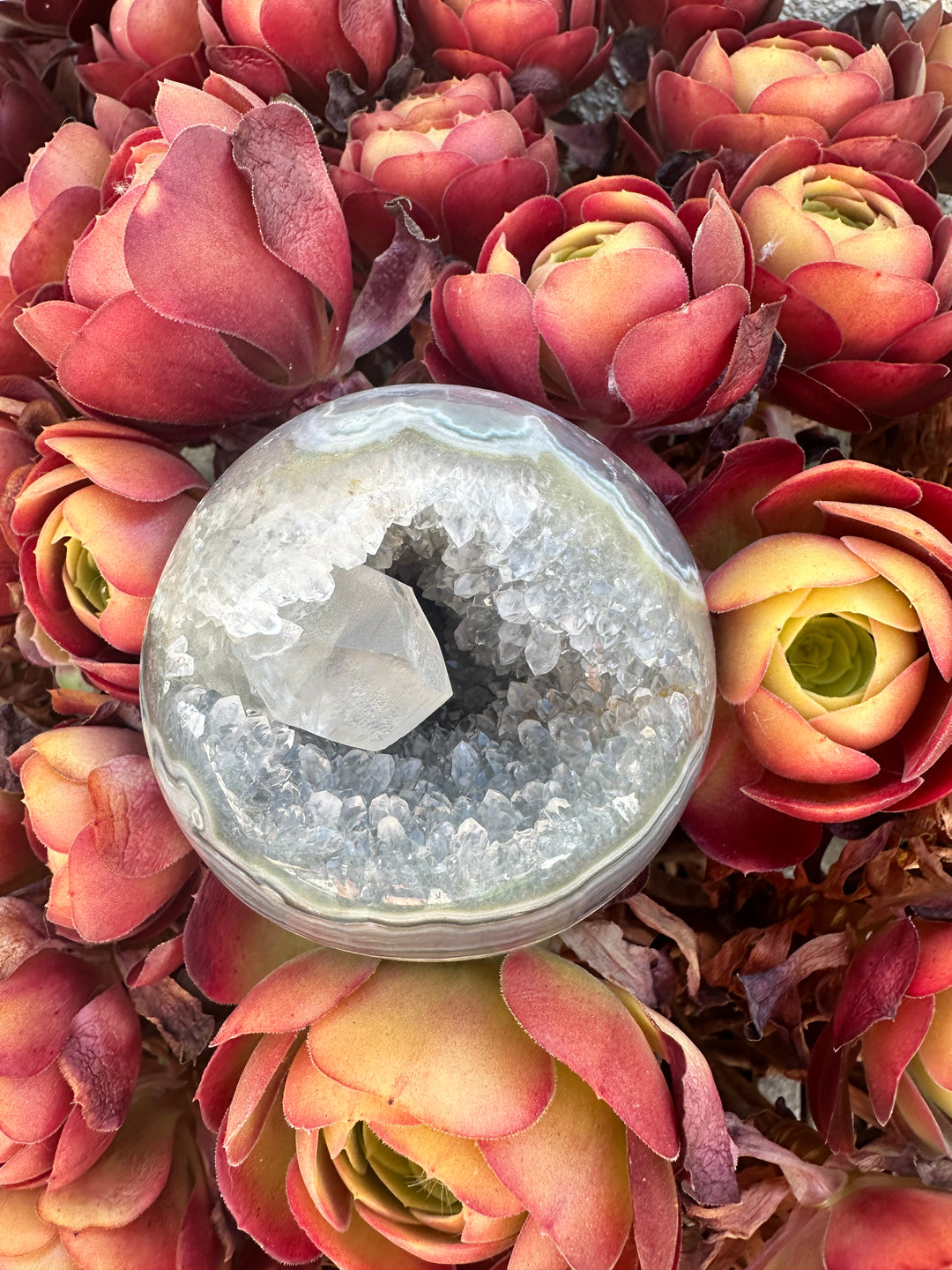 'SOLARA' Druzy Rainbow Amethyst Agate Sphere with Calcite