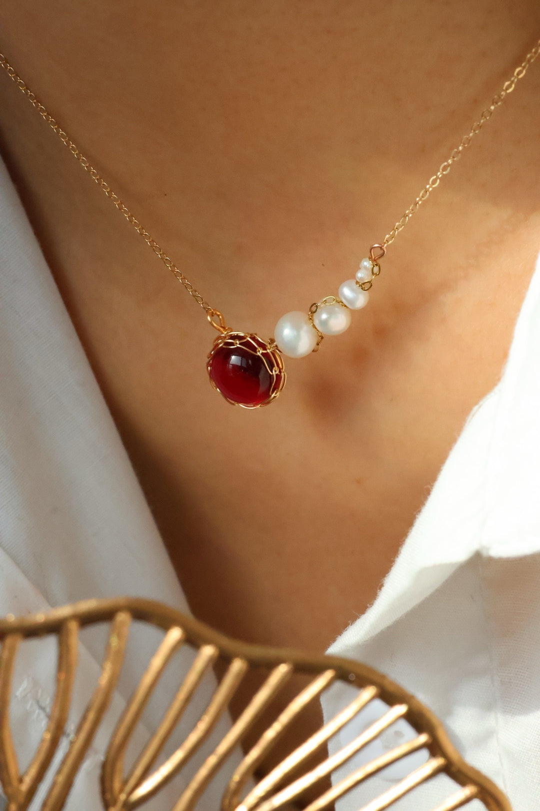 'CRIMSON' Garnet Pearl Necklace - Enchantia Muse