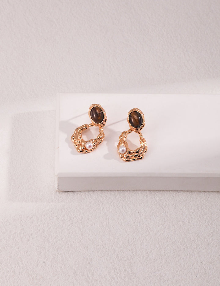 'COURAGE' Tiger's Eye Pearl Earrings - Enchantia Muse