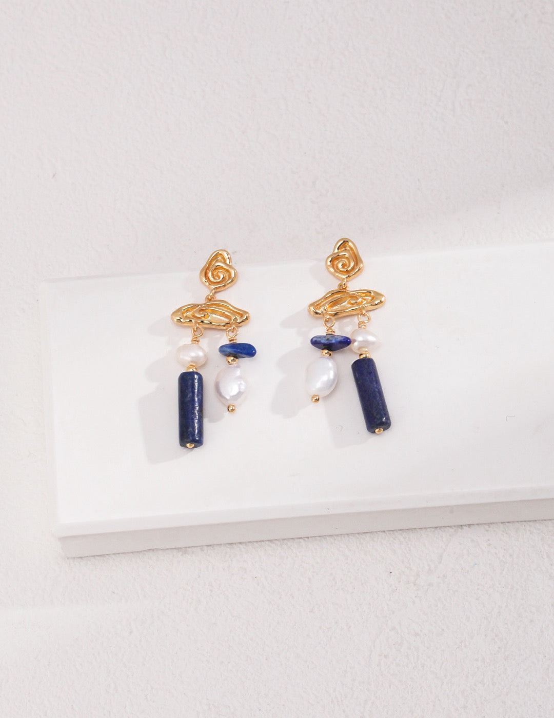 'CLOUD' Lapis Lazuli and Pearl Earrings - Enchantia Muse