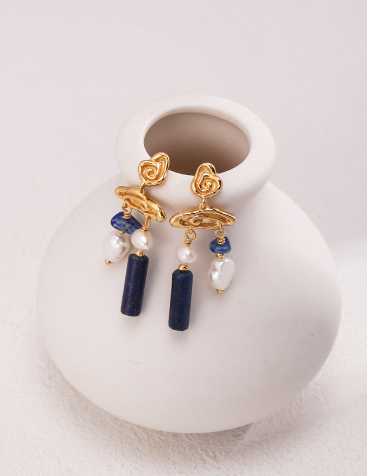 'CLOUD' Lapis Lazuli and Pearl Earrings - Enchantia Muse