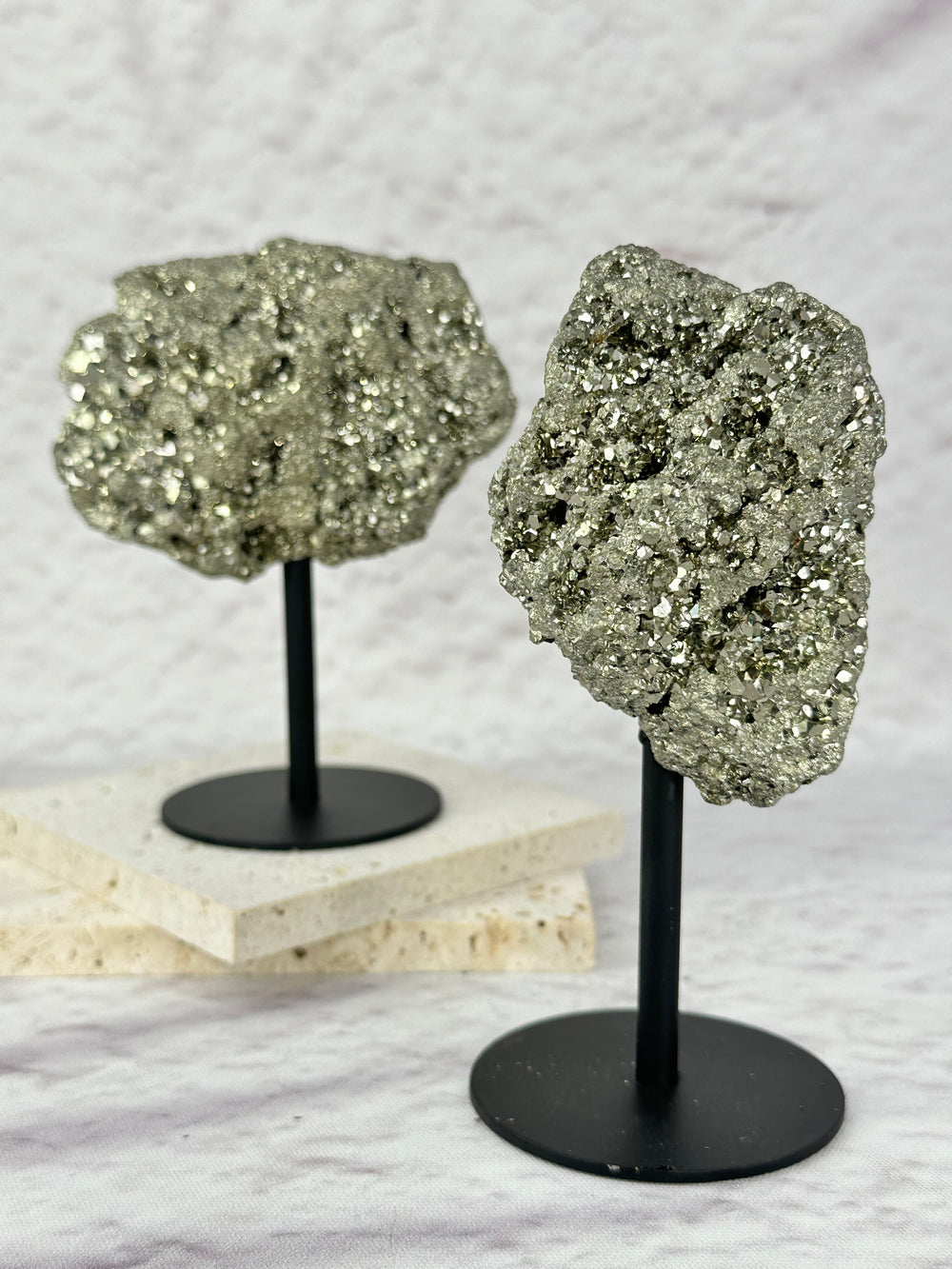 Shiny Natural Pyrite Cluster on Stand - Enchantia Muse