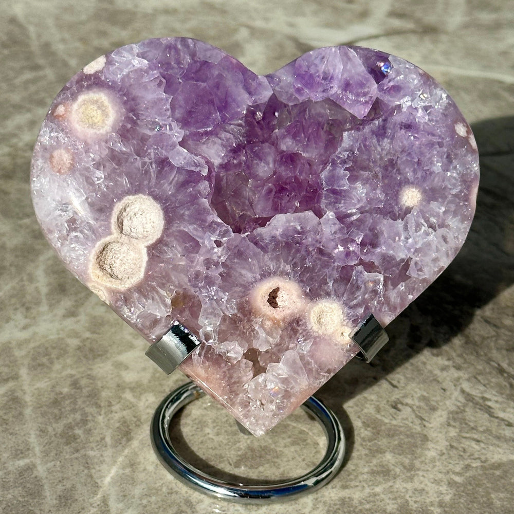 'PASTEL' Pink Amethyst x Flower Agate Heart with Stand -  M - Enchantia Muse