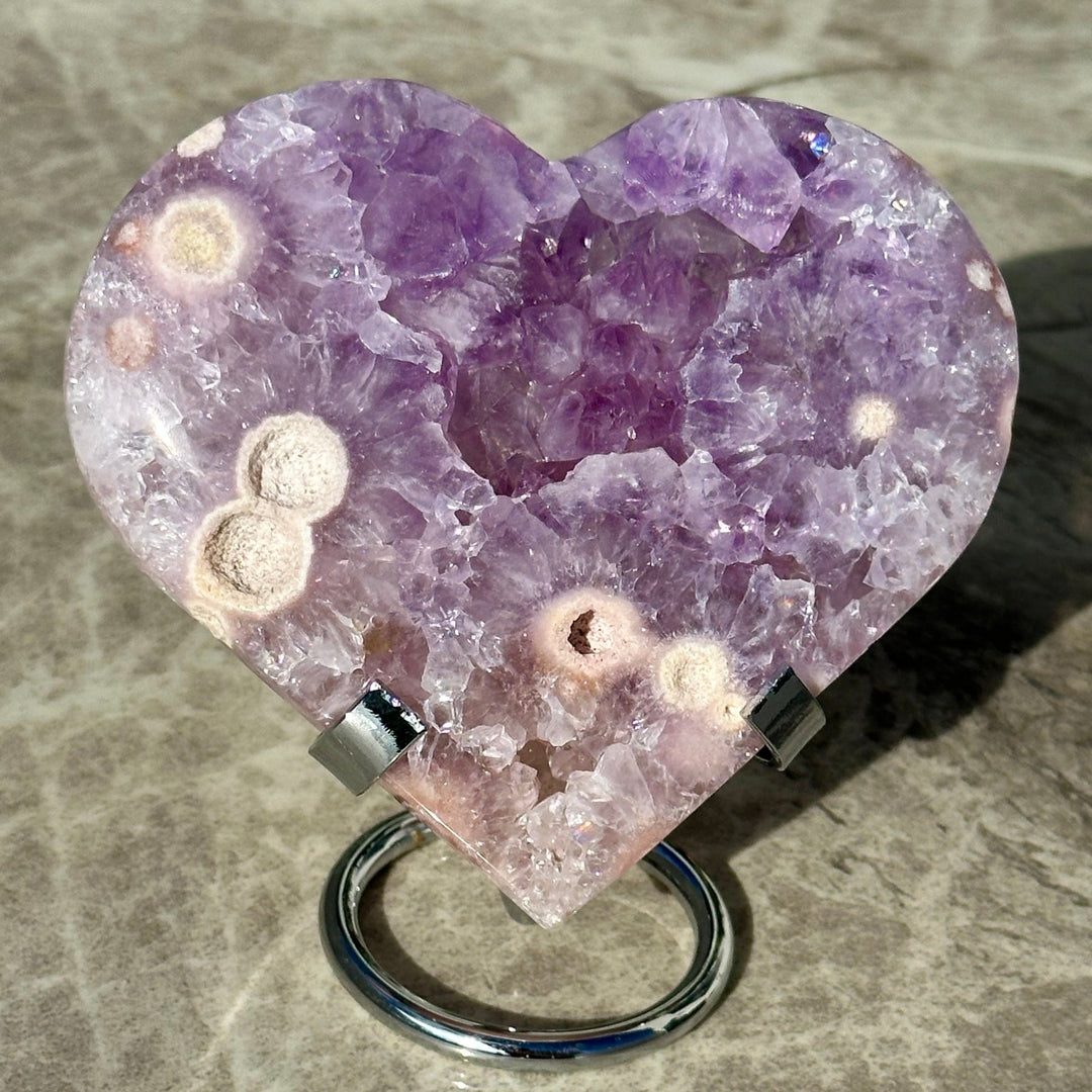 'PASTEL' Pink Amethyst x Flower Agate Heart with Stand -  M - Enchantia Muse