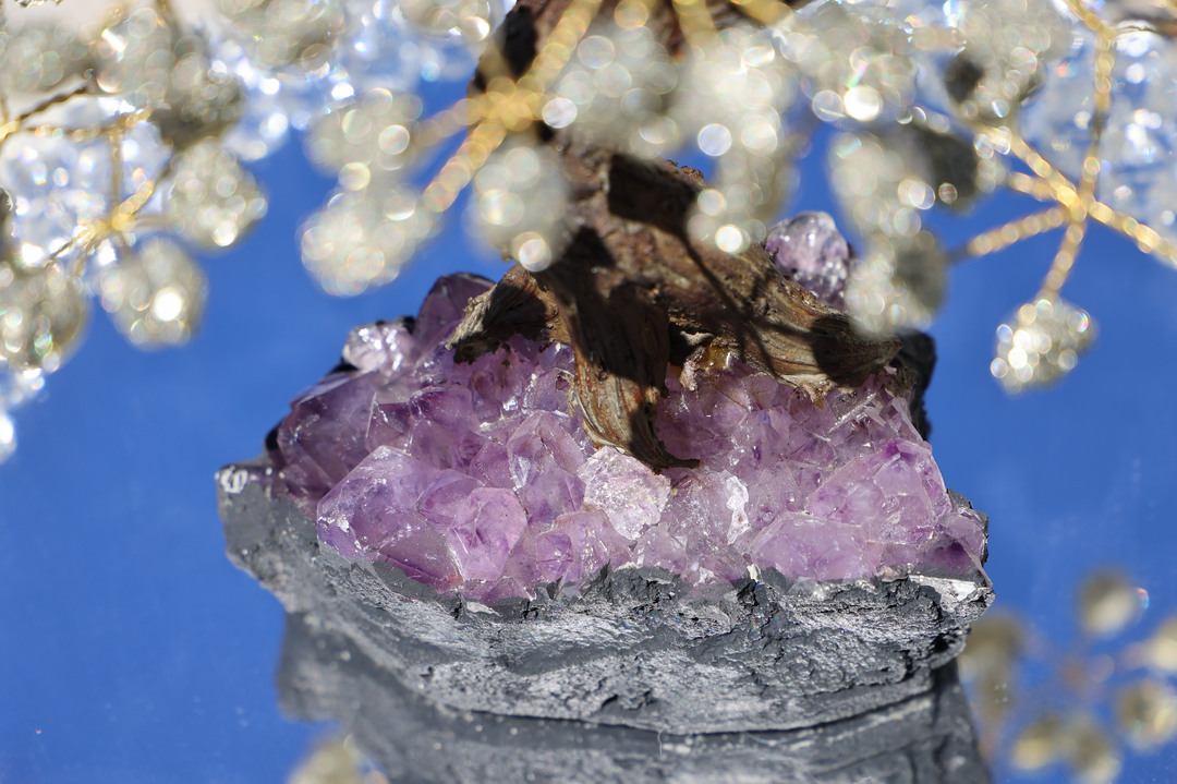 Handmade Pyrite Tree with Amethyst Base - Large - Enchantia Muse