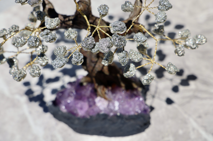 Handmade Pyrite Tree with Amethyst Base - Large - Enchantia Muse