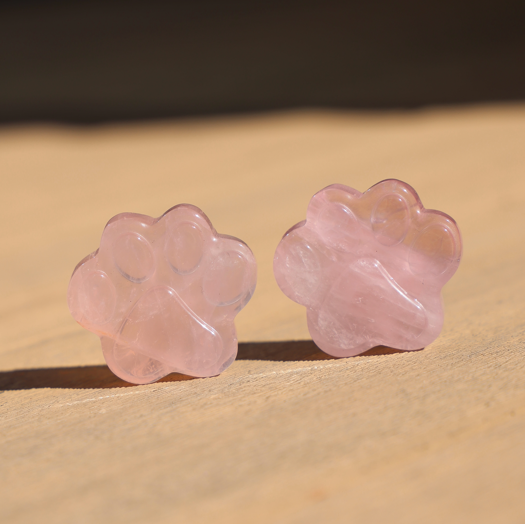 Hand-carved Rose Quartz Paw Print - Enchantia Muse