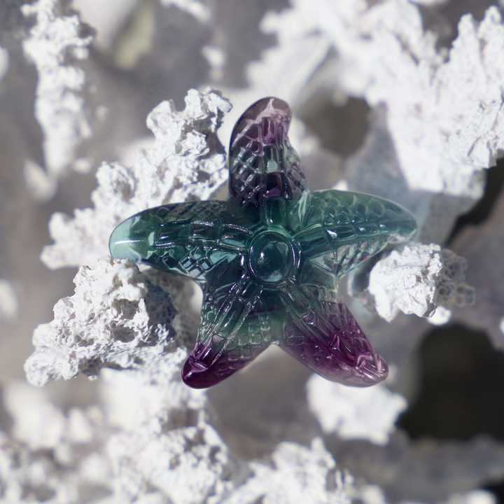 Hand-carved  Rainbow Fluorite Star Fish - Enchantia Muse