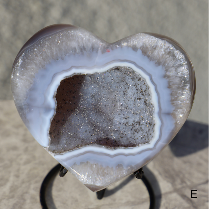 'Misty' Druzy Blue Agate Heart with Stand - Enchantia Muse