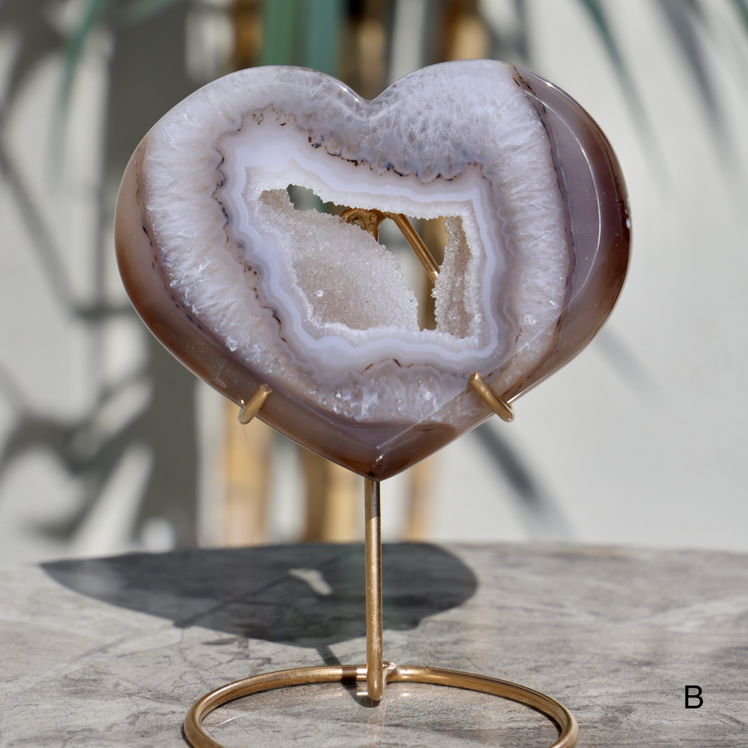 'Chocolate' Druzy Agate Heart with Stand - Enchantia Muse