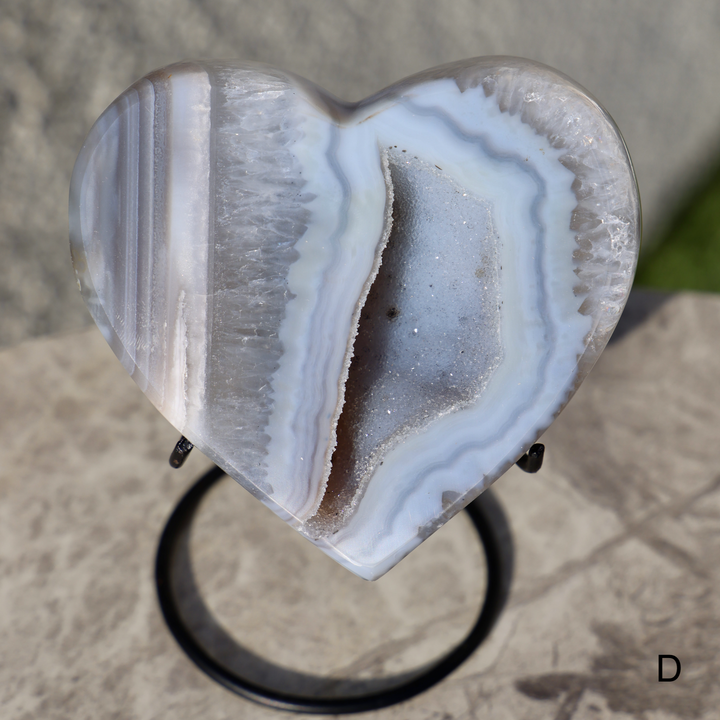 'Misty' Druzy Blue Agate Heart with Stand - Enchantia Muse