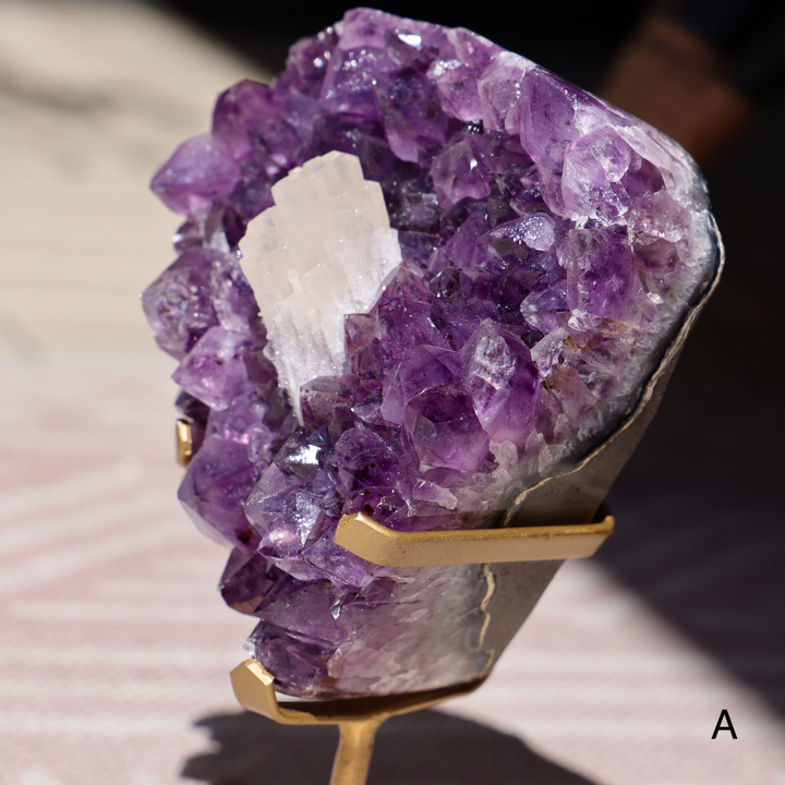 'Mountain Range' High Quality Amethyst with Sugar Calcite with Stand - Enchantia Muse