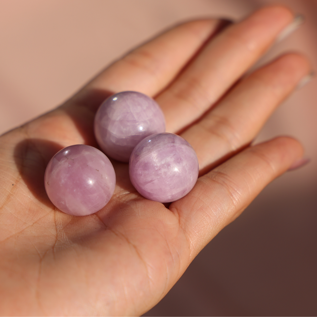 Kunzite Spheres with Cats Eye Flash - Enchantia Muse