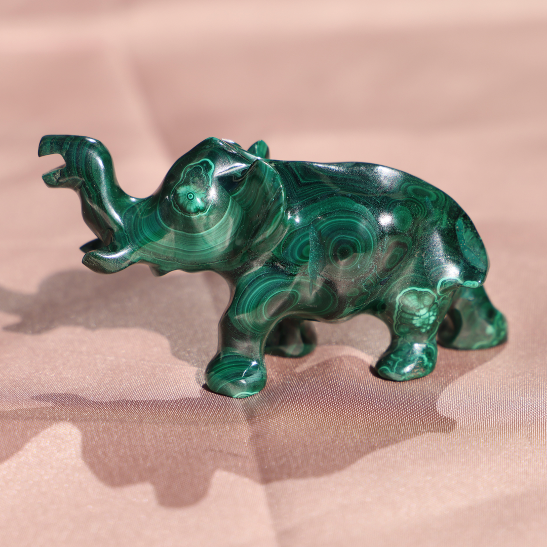 Hand-carved Malachite Elephant - Enchantia Muse