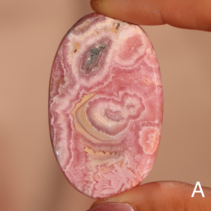 High Quality Rhodochrosite Flat Palm Stone - Enchantia Muse