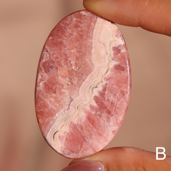 High Quality Rhodochrosite Flat Palm Stone - Enchantia Muse