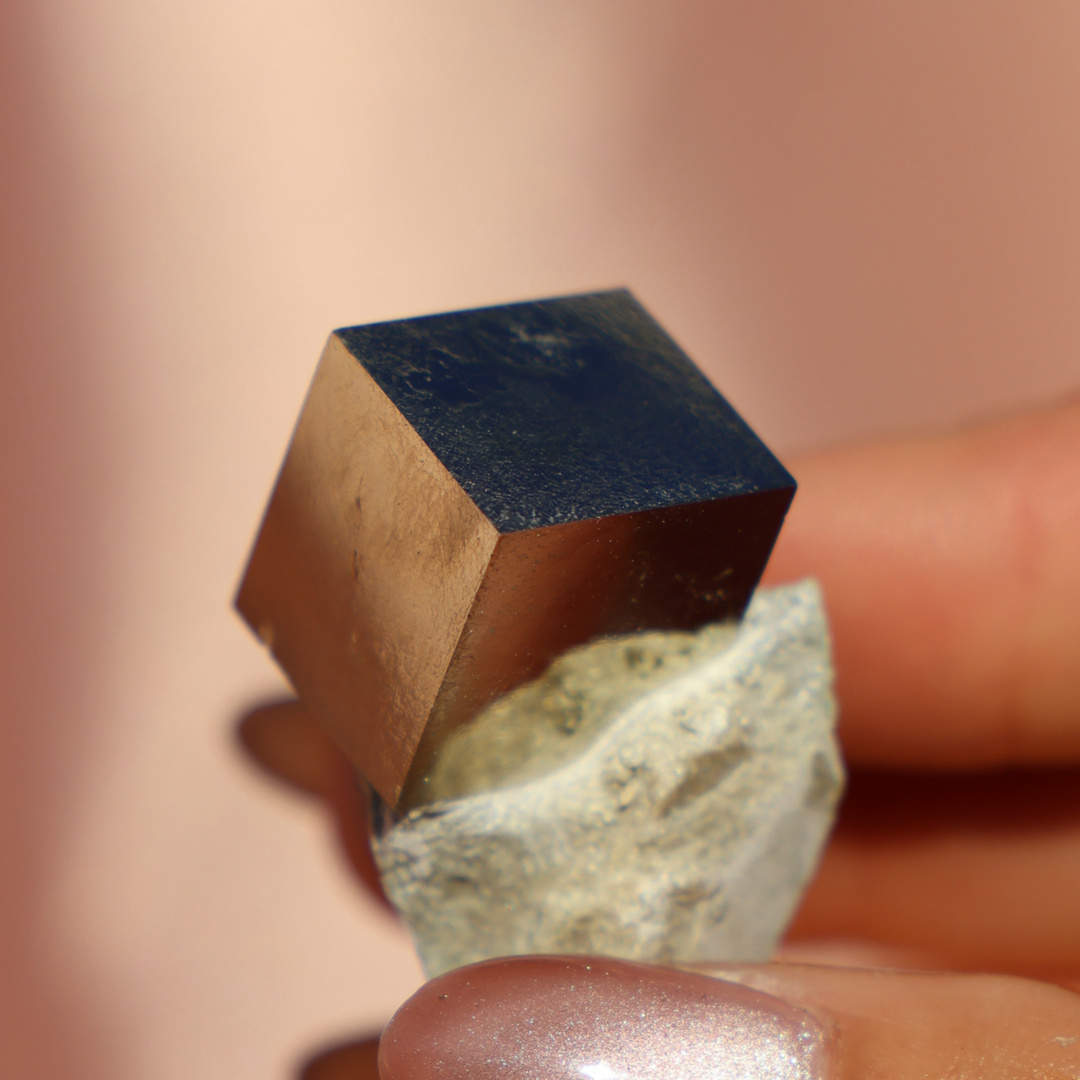 Rare Raw Pyrite Cube on Rock - Enchantia Muse