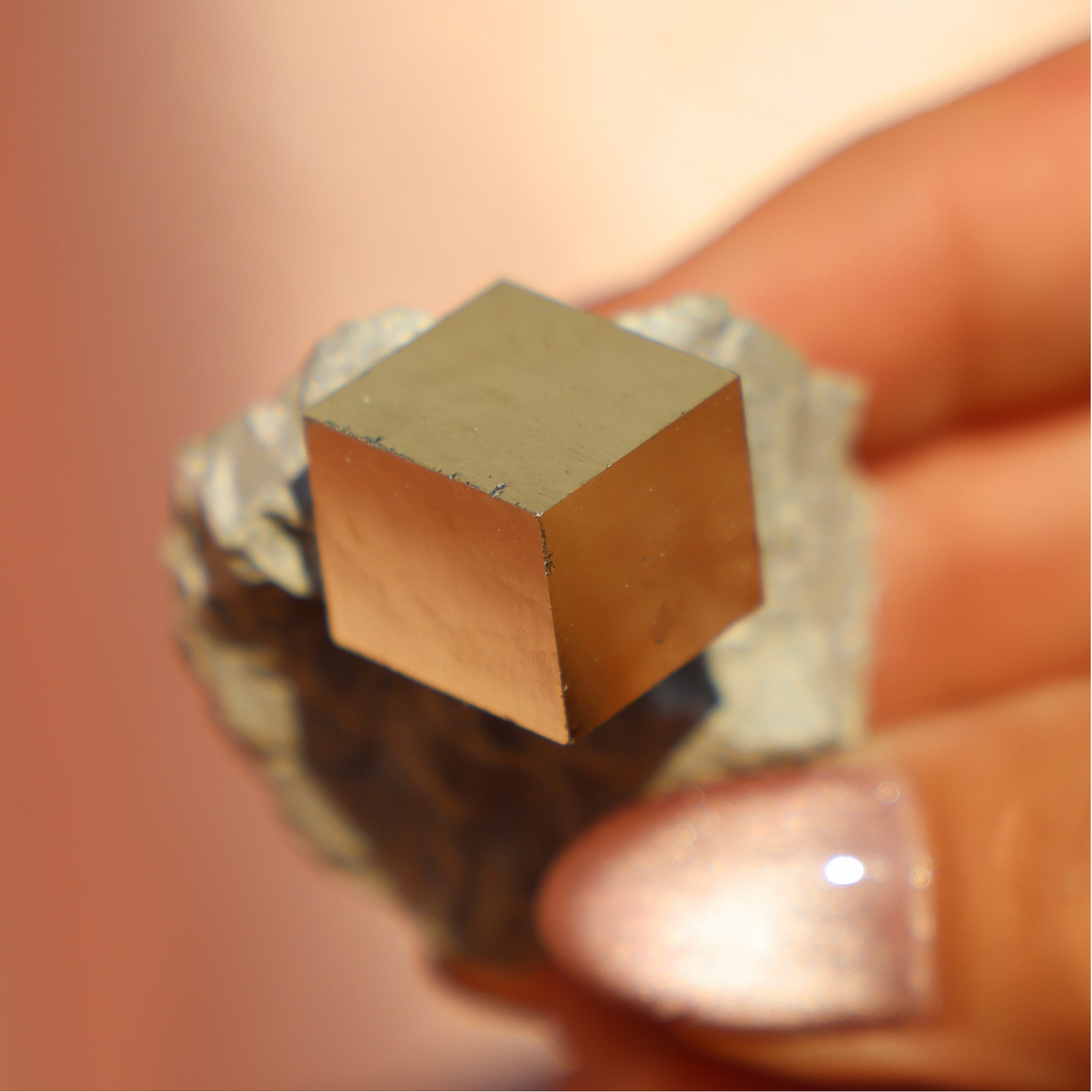 Rare Raw Pyrite Cube on Rock - Enchantia Muse