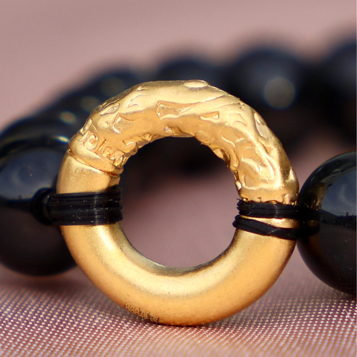 24K Pure Gold Black Obsidian Bracelet - Enchantia Muse