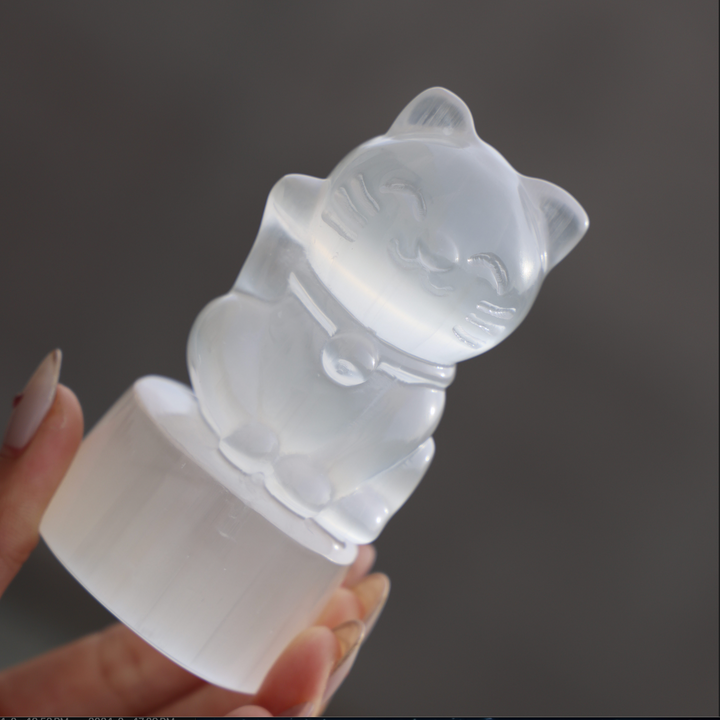 Selenite Lucky Cat Maneki-Neko - Enchantia Muse