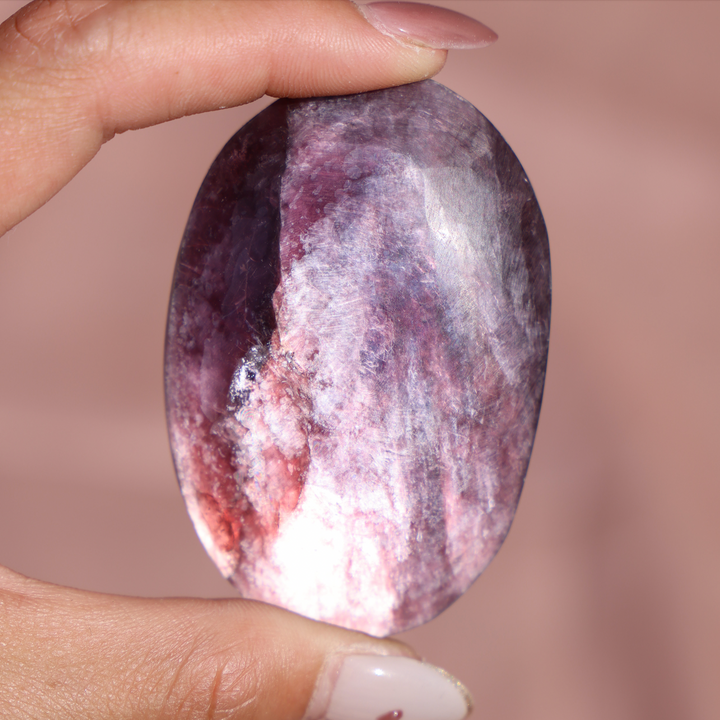 High Quality Gemmy Flashy Lepidolite Palm Stone - Enchantia Muse