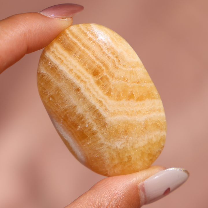 Banded Yellow Calcite Palm Stone - Enchantia Muse