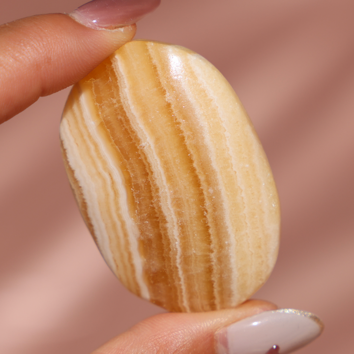 Banded Yellow Calcite Palm Stone - Enchantia Muse