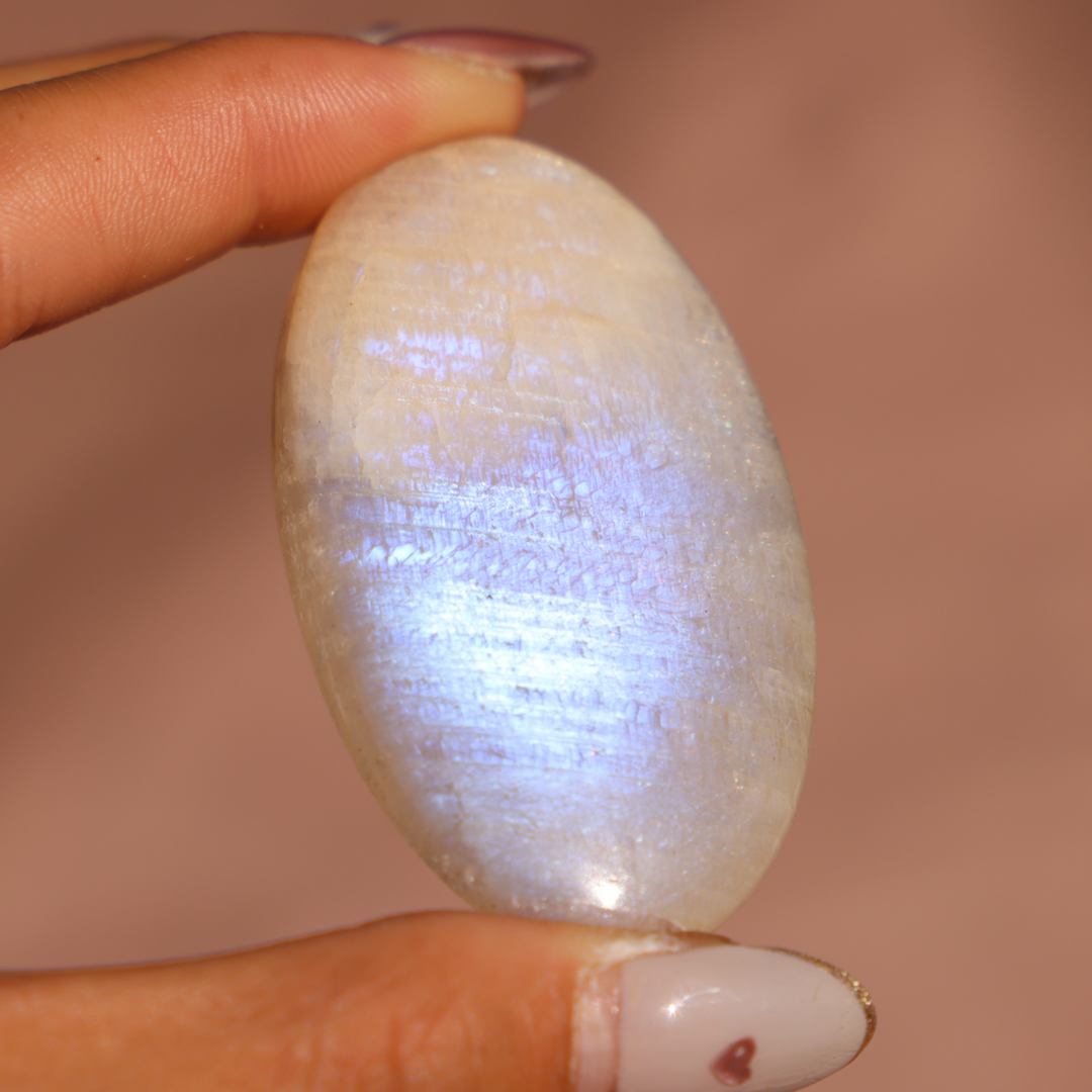 High Quality Blue Flash Moonstone Palm Stone - Enchantia Muse