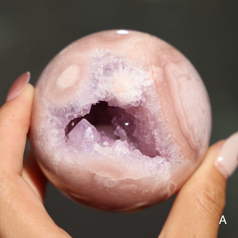 'PASTEL' Pink Amethyst x Flower Agate Sphere - M - Enchantia Muse