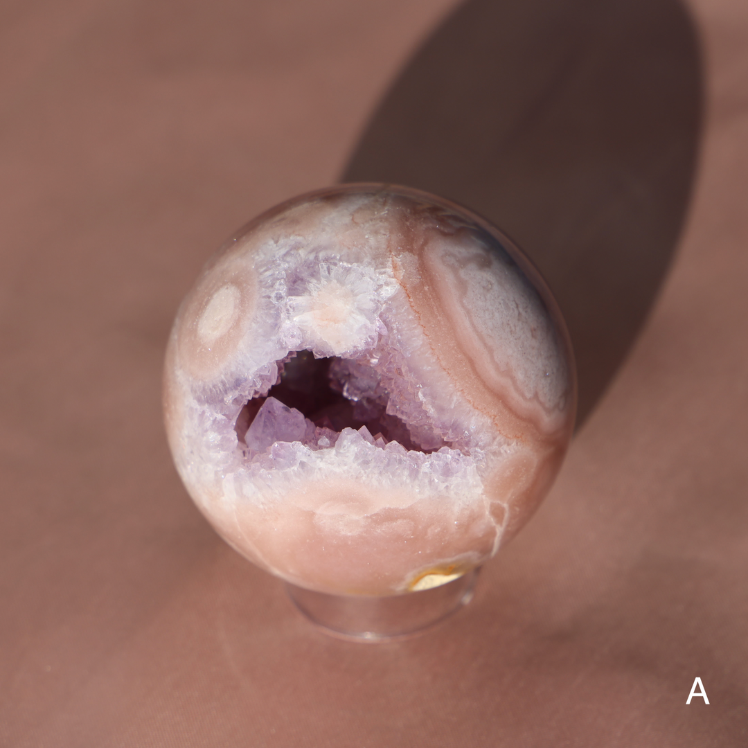 'PASTEL' Pink Amethyst x Flower Agate Sphere - M - Enchantia Muse