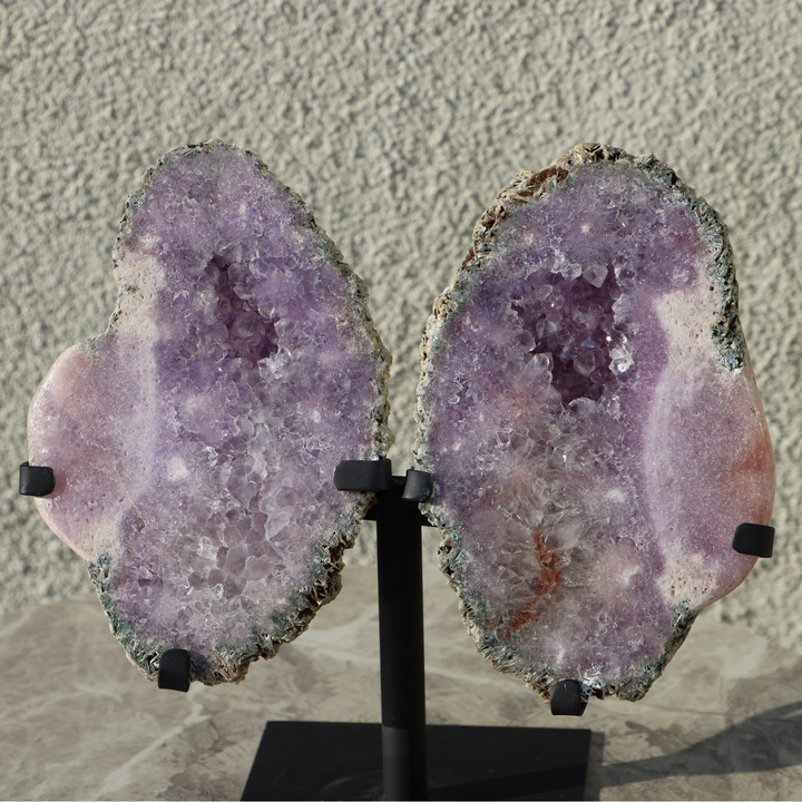 Druzy Amethyst Crystal Pair of Wings on Stand