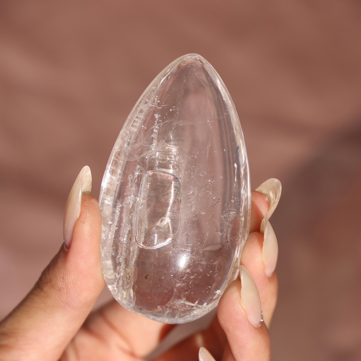 Rare Enhydro Quartz Palm Stone with Big Moving Water Bubble