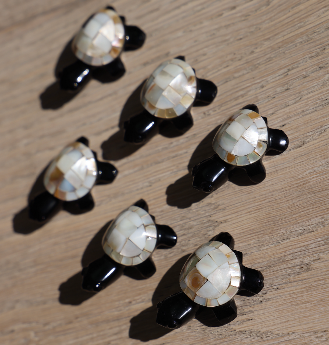 Mini Black Obsidian Turtle with Pearl Shell